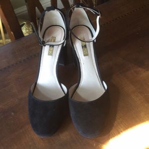 Louise Erdrich cue ankle Mary Janes.  black suede